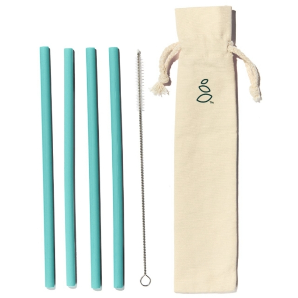 Reusable Silicone Straw Set with Brush Cleaner Aqua Blue Eco Straws Grove Co